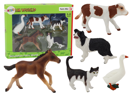 Rural Animals Figure Set 5 Pieces Horse Cow Cat Goose Dog