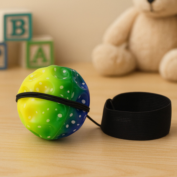 Mondball am Gummiband für Geschicklichkeitsübungen, 6,5 cm Einkerbungen