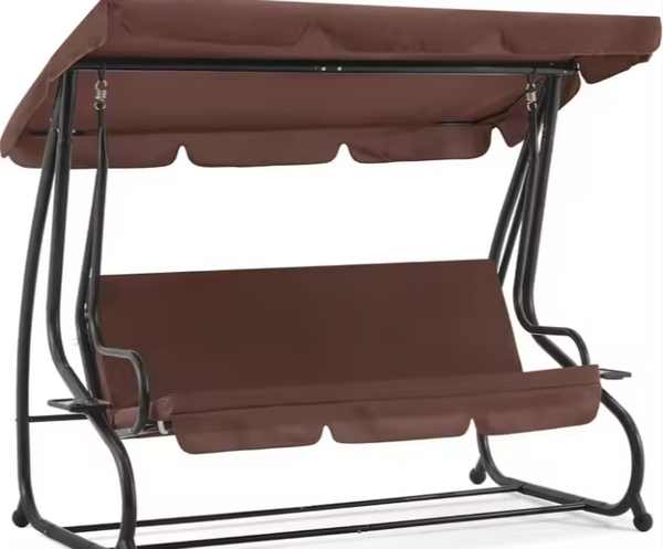Four-person Garden Swing Rocking Chair Roof Freestanding Brown