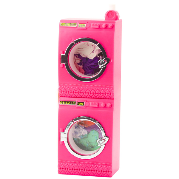 Doll Laundry Set Washing Machine Dryer Hanger Basket Pink