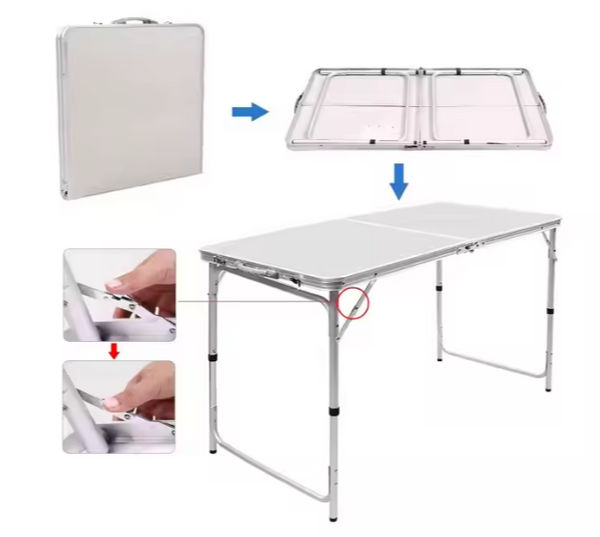 Folding Camping Table Set 4 Chairs Gray