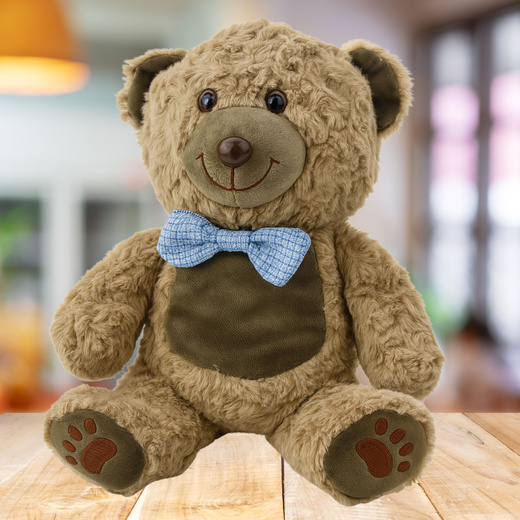 Plüschtier Teddybär Blaue Fliege Hellbraun 30cm