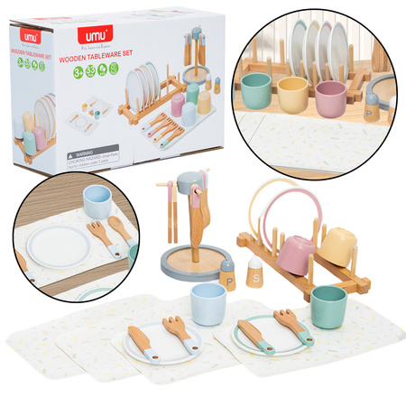 Wooden Children's Tableware Set Tableware Stand 33El