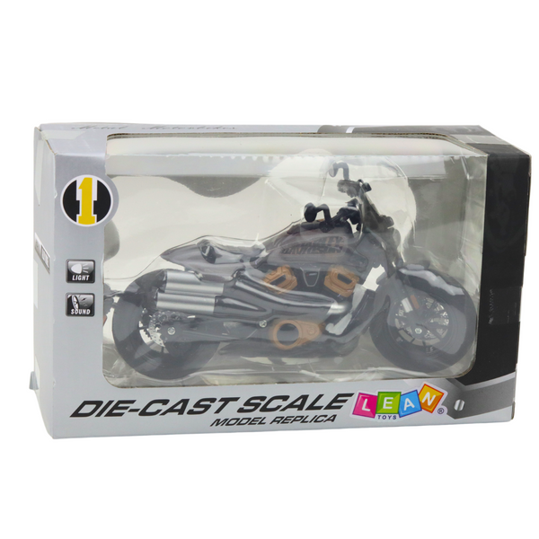 Chopper Motorcycle Metal Lights Sounds Black Gray Elements 1:12