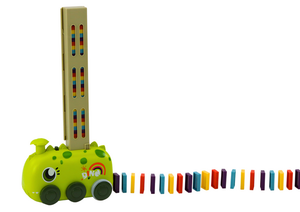 Battery-operated Green Dinosaur Car Arranging Colorful Dominoes 4 Colors of Blocks