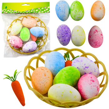 Osterdeko im Korb, bunte Eier, Karotten, 7-tlg