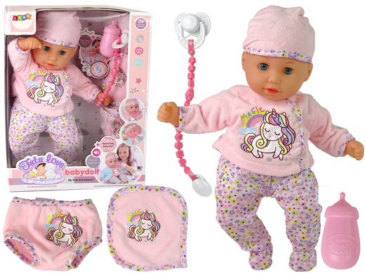 Baby Puppe Sound Schnuller Lätzchen Rosa Einhorn Schlafanzug