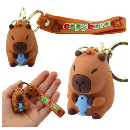 Keychain Figurine Capybara With Dolphin Pendant Carabiner Ring