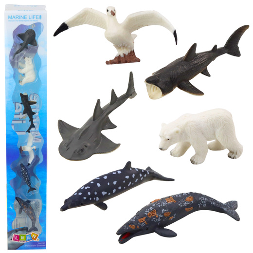 Set of Mini Figures Sea Animals Coastal Seagull Shark 6-8cm 6pcs