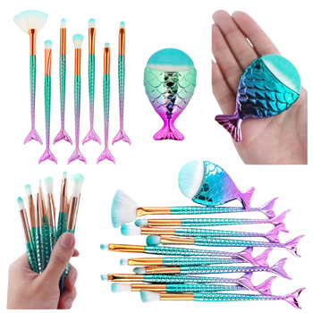 Mermaid Tail Makeup Brush Set Purple-Green 8pcs.