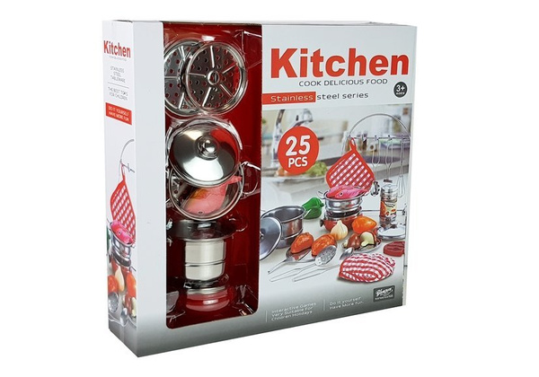 A set of dishes, pots and small cooks, stainless steel