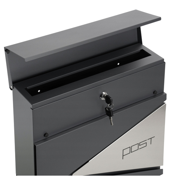 Large Mailbox for Letters and Newspapers, Anthracite, POST Inscription, 37x37x10.5 cm