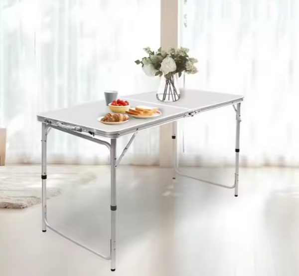 Folding Camping Table Adjustable Aluminum White 120x60cm