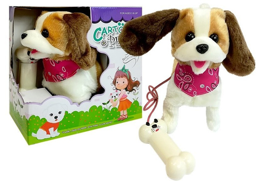 Plush Dog on Lead Controlled Pilot Bone White-Brown