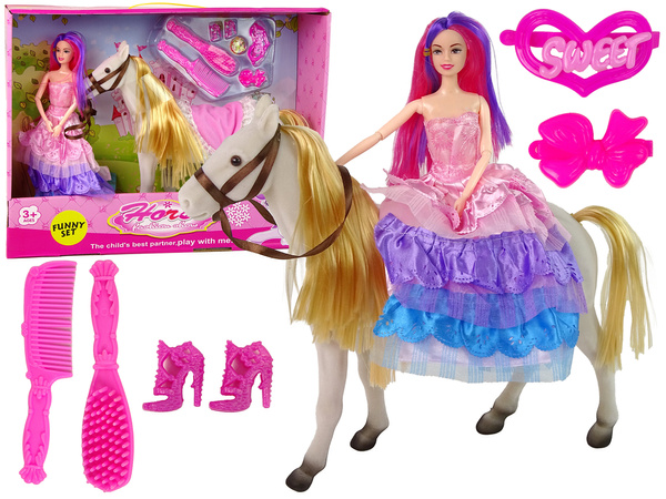 Prinzessin Puppe mit weißem Pony Figuren Zubehör.