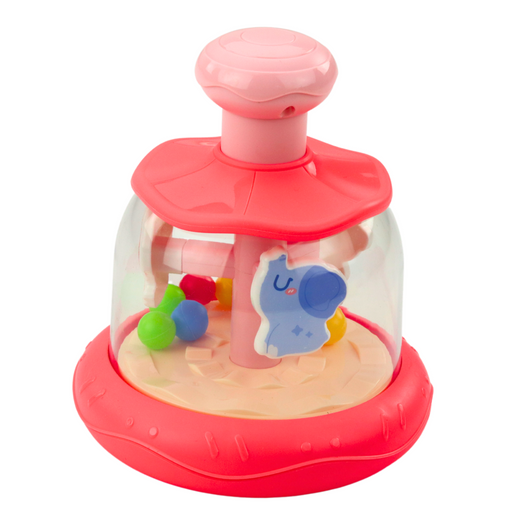 Carousel Spinning Top With Balls And Animals Hippopotamus Lion Monkey Pink