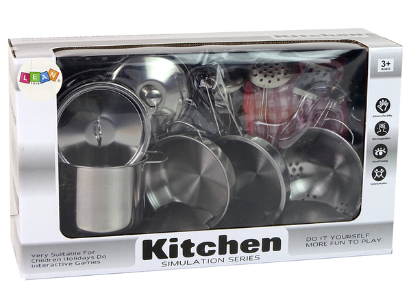 A set of pots and kitchen accessories for children