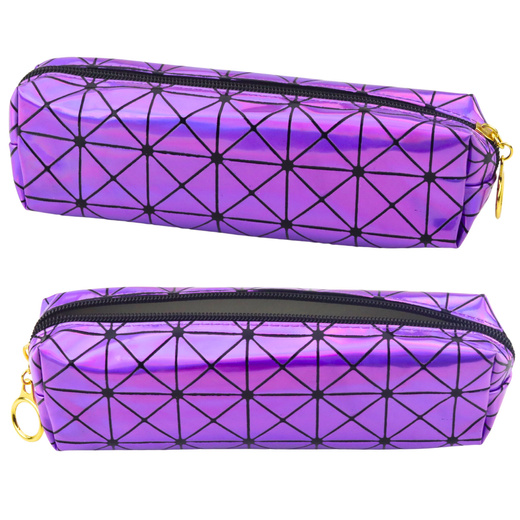 School Office Pencil Case, Single Compartment, Holographic Pattern, Purple, 20x6.5cm