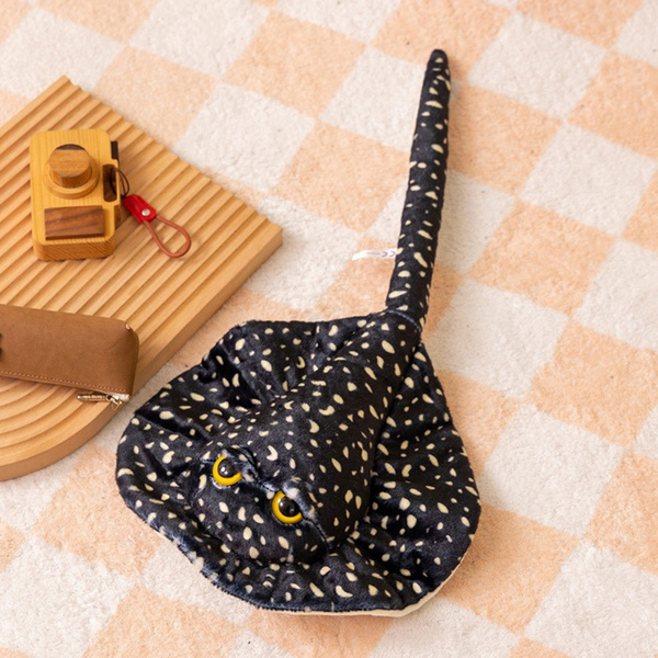 Plush Stingray Mascot Cuddly Toy Black Dotted 50cm