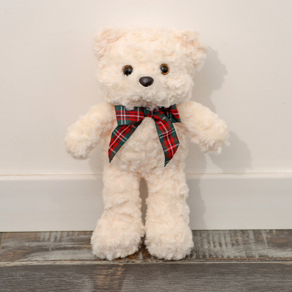Plush Mascot Cuddly Toy Teddy Bear With Bow White 30cm