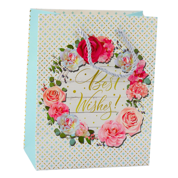 Geschenktüte Muster Blumen Beste Wünsche 23 x 18 x 10,5 cm