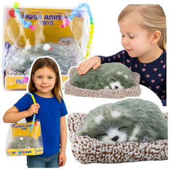 Śpiący Pies Husky Na Poduszce Figurka z Futerkiem Torba Dźwięki