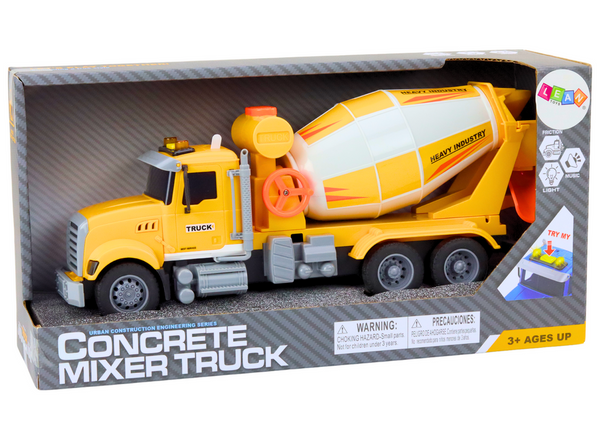 Gelber Betonmischer-LKW mit Licht- und Soundeffekten mit Reibantrieb