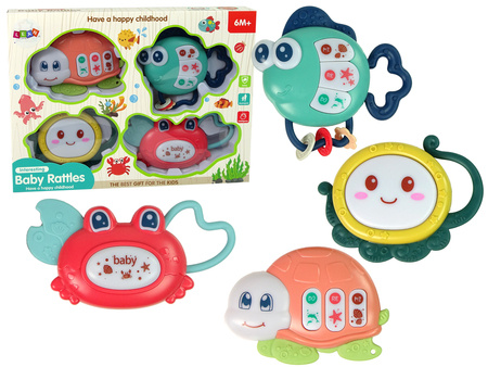 Baby Rattles Set of 4 Pieces Tortoise Fish Sea Animals Teether