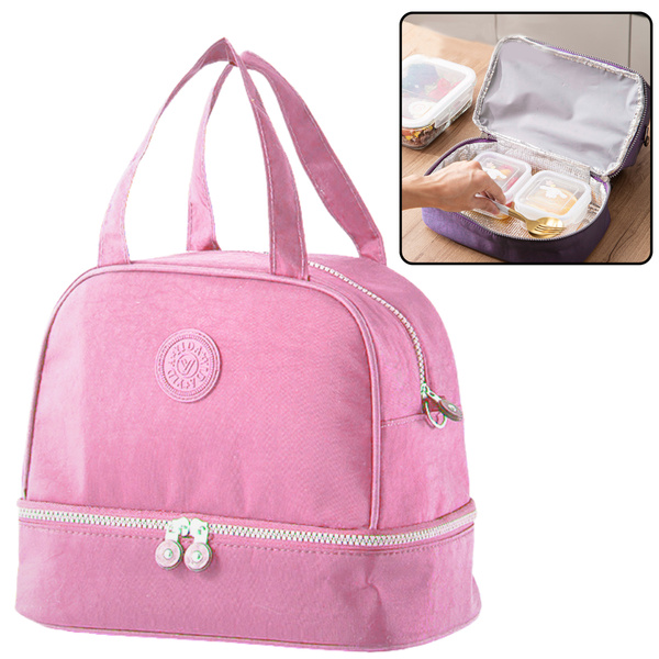 Thermal Insulating Breakfast Bag with Adjustable Strap Pink 27cm
