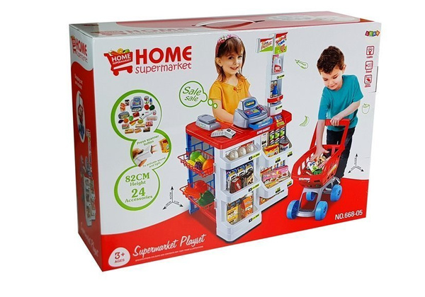 Toy Market with a Trolley Cash Register Scanner Grocery Shopping