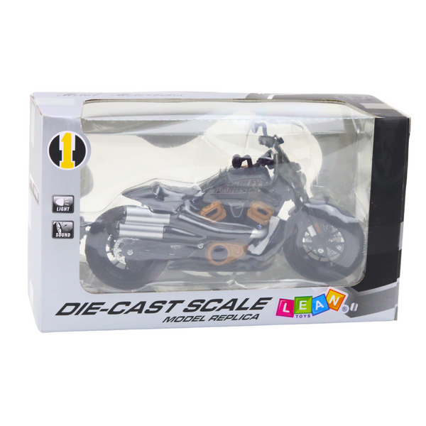 Motorcycle Chopper Metal Lights Sounds Black Gold Elements 1:12