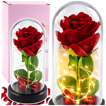 Eternal Rose in Dome with LED Lighting Red 21x11cm