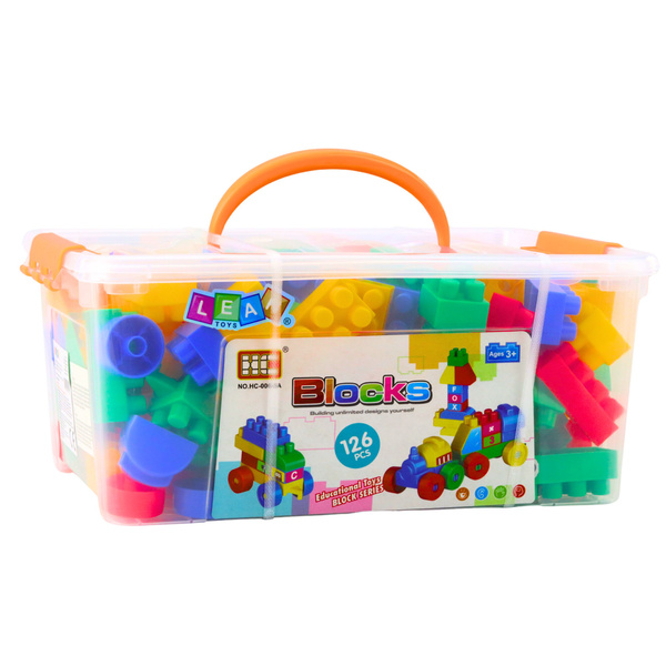 Räumliche Konstruktionsbausteine in einer Box, bunt, 126 Stück.