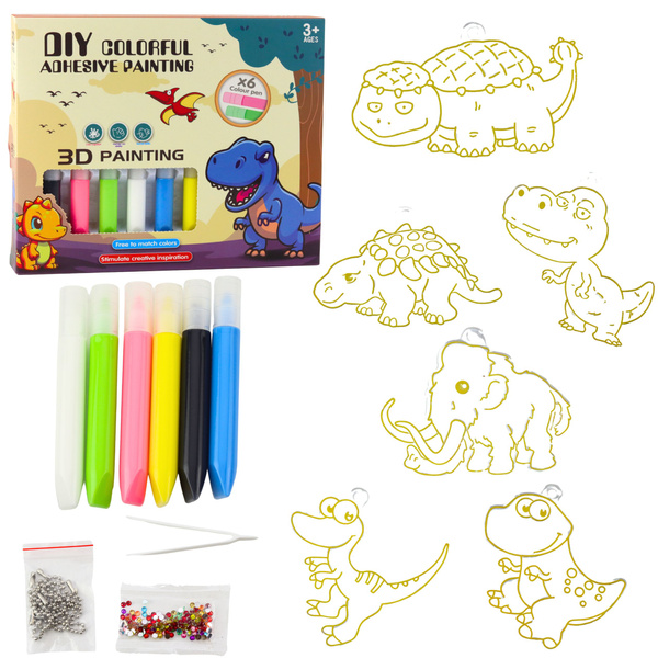 DIY Kreativset Buntglas-Schlüsselanhänger Dinosaurier Marker 6 Stück.