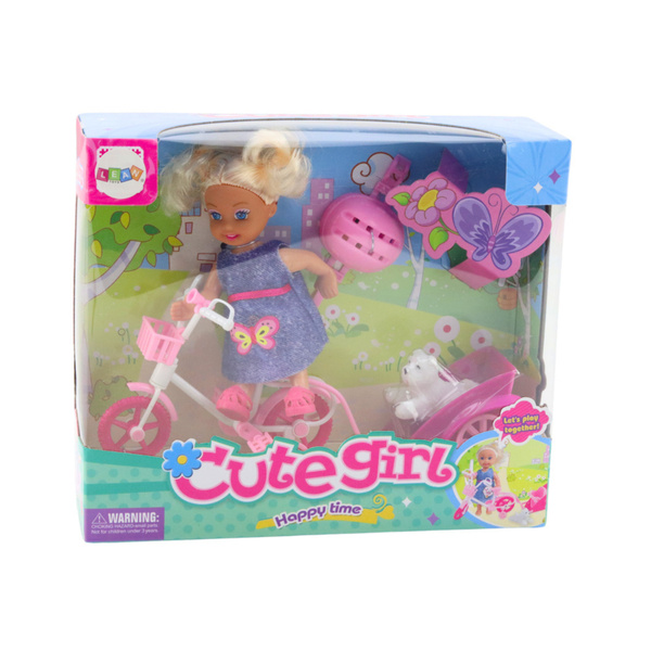 Mini Doll Bike Trailer Helmet White Dog Set