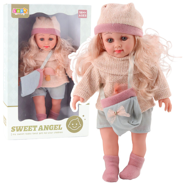Sweet Angel Doll in a Woolen Sweater with a Mushroom, Bag, and Hat, 36cm