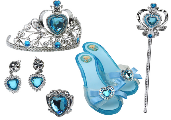 Set mit Zubehör für eine kleine Prinzessin, Kronenhausschuhe, Blau