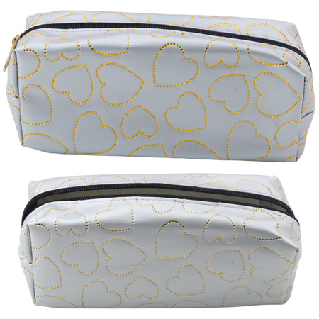 Single-compartment School Office Pencil Case Gold Hearts Silver 20x8 cm