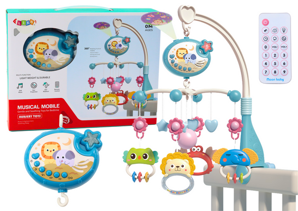 Karussell für Bettprojektor, Spieluhr, Lampe, 400 Schlaflieder, Blau