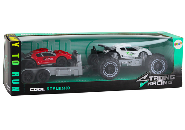 Set: White Off-Road Car, Red Sports Car, Tow Truck