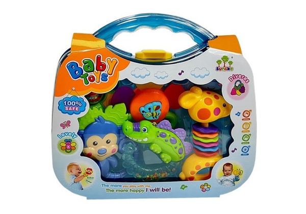 Baby Monkey Giraffe Rattles in Case Set