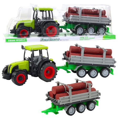 Grüner landwirtschaftlicher Traktor mit Anhänger für Baumstämme 47cm