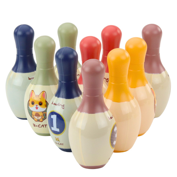 Bowling Set with Cats for Kids 10 Bowling Pins 2 Colored Balls