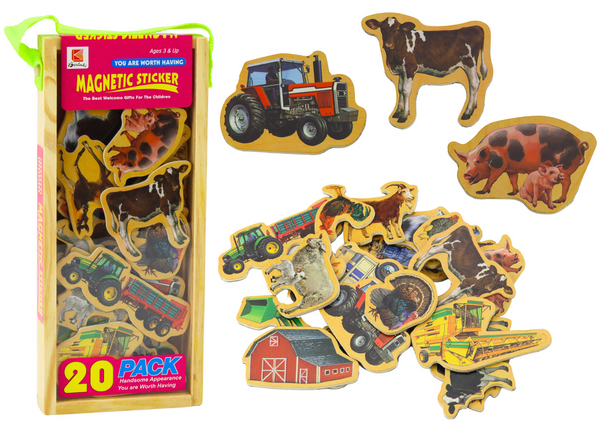Set Holzmagnete, Heimtiere, Landmaschinen, 20 Stück