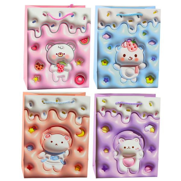 Teddy Bear Paper Gift Bag Pastel Colors 23 x 18 x 10.5 cm