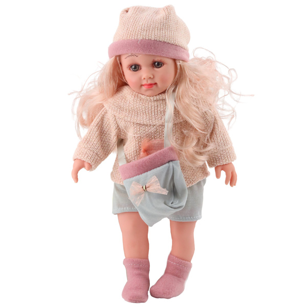 Sweet Angel Doll in a Woolen Sweater with a Mushroom, Bag, and Hat, 36cm