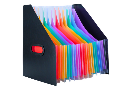 Vertikaler Ordner, Dokumenten-Organizer, bunte Tabs, Taschen, Schwarz, A4