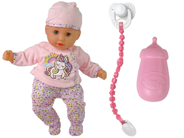 Baby Puppe Sound Schnuller Lätzchen Rosa Einhorn Schlafanzug