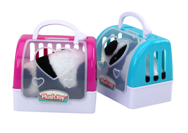 Interaktiver Plüsch-Panda im rosa-blauen Transporter