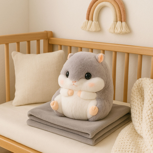 Plush Hamster Hand Warmer Blanket 100 x 90 cm 3in1 Gray 35cm